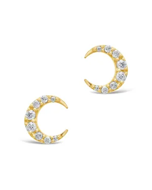 14K Gold Diamond Crescent Stud Earrings