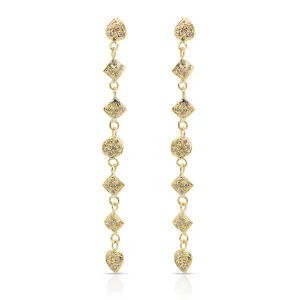 14K Gold Diamond Pave Tiny Shapes Long Earrings