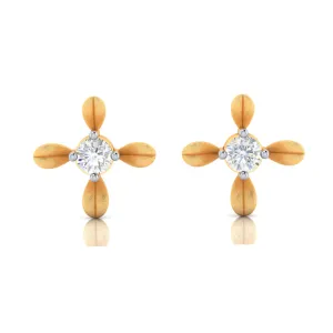 14k Gold Earrings With 4 Petal Floral Designed And American Diamond