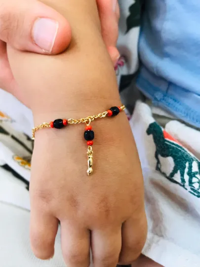 14K Gold Filled Baby Azabache Bracelet / Kids Bracelet 6" / Gold Azabache Bracelet / Pulsera para Ninos en Oro Laminado / Kids Jewelry