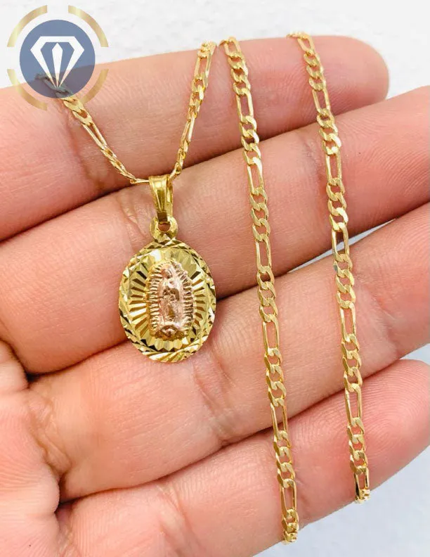 14K Gold Filled Virgen de Guadalupe Pendant Necklace 18" 20" Fashion Protection Diamond Cut