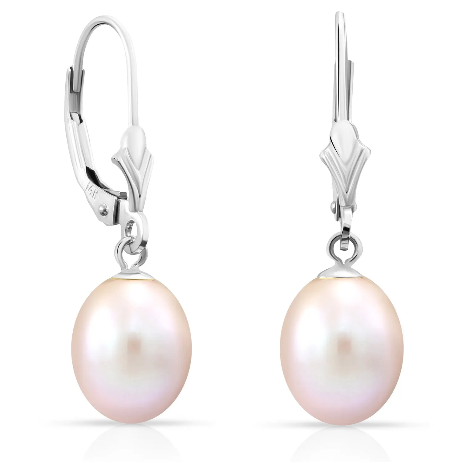 14k Gold Freshwater Pearl Dangle Earrings, #42679