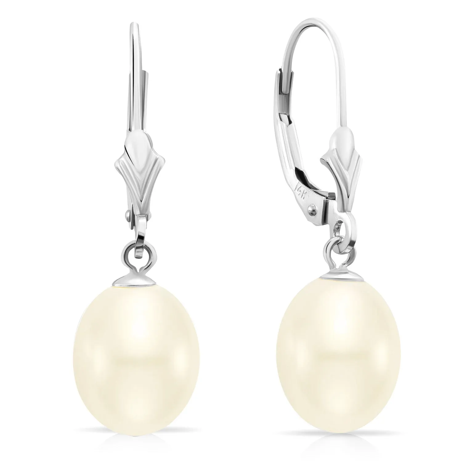 14k Gold Freshwater Pearl Dangle Earrings, #42679