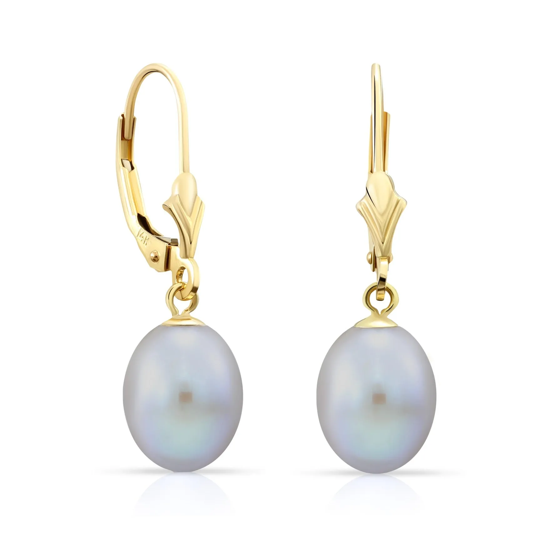 14k Gold Freshwater Pearl Dangle Earrings, #42679