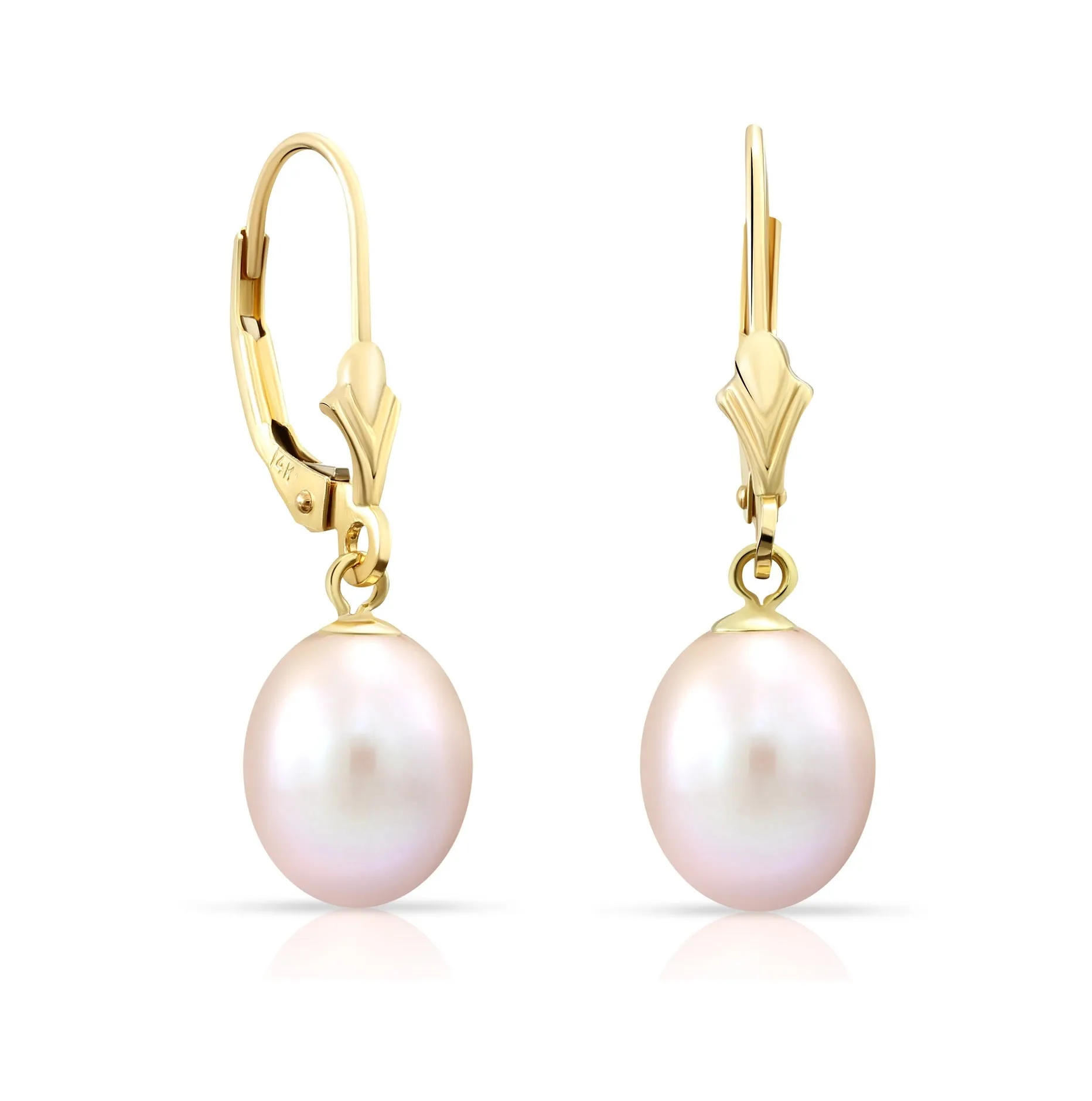 14k Gold Freshwater Pearl Dangle Earrings, #42679