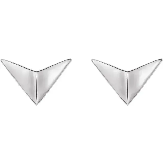 14K Gold Geometric Chevron Post Earrings