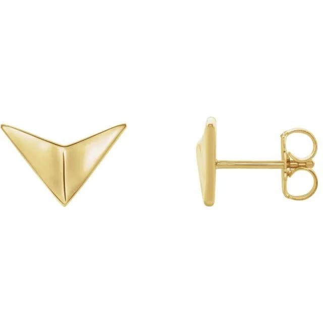 14K Gold Geometric Chevron Post Earrings