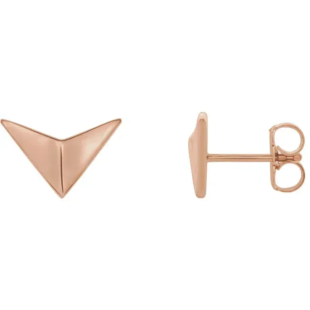 14K Gold Geometric Chevron Post Earrings