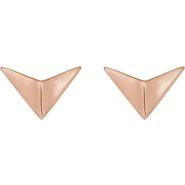 14K Gold Geometric Chevron Post Earrings