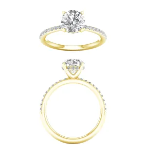 14K Gold Lab Grown Round Diamond Hidden Halo Engagement Ring