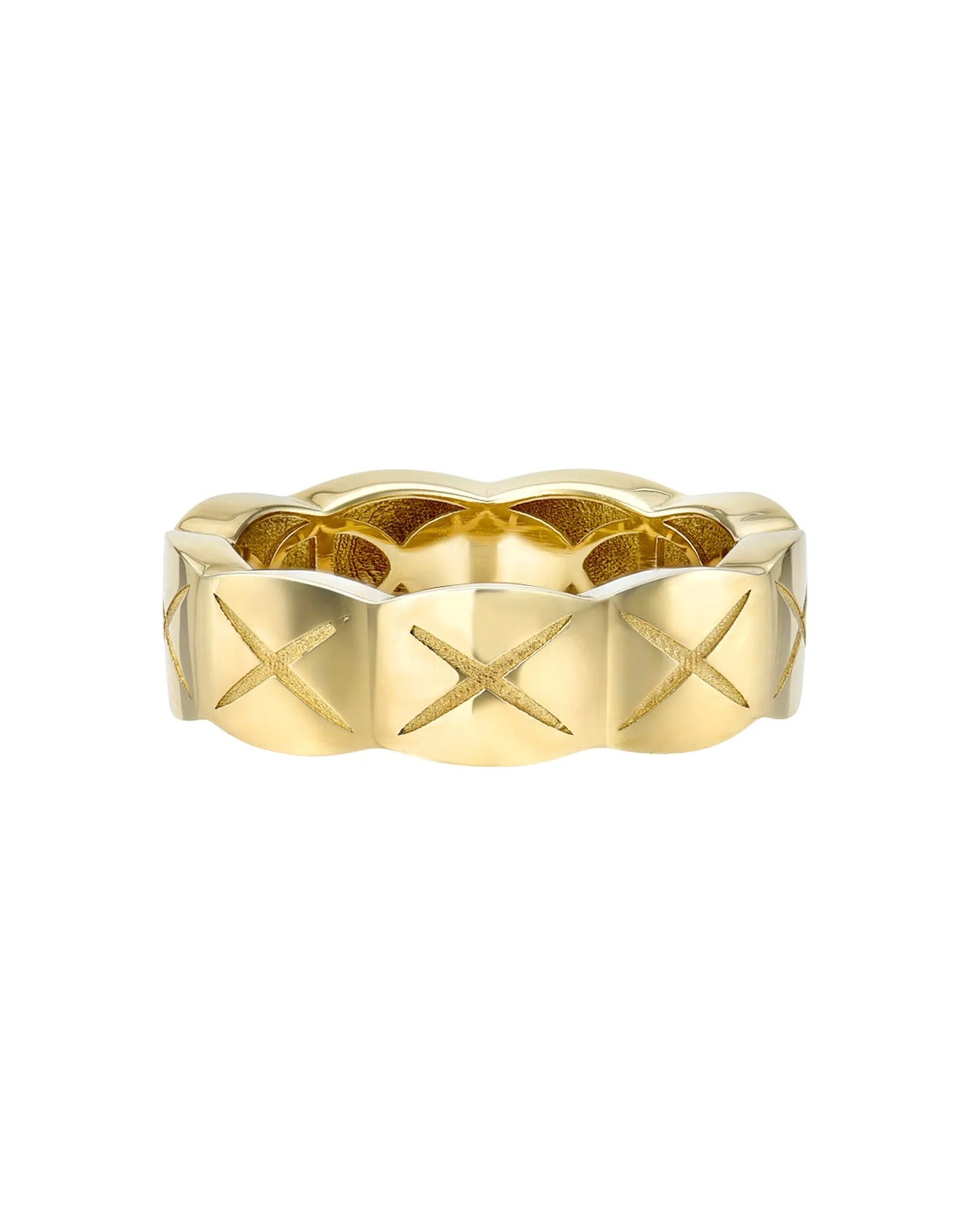 14k Gold Large Cross Hatch Band