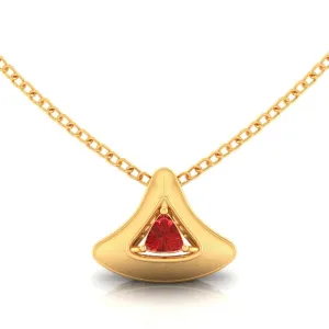 14k Gold Pendant In The Shape Of A Cone With A Red Stone In The Centre