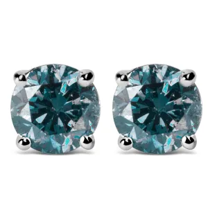 14K Gold Round Brilliant Cut Lab Grown Blue Diamond 4-Prong Classic Solitaire Stud Earrings with Pushbacks - Pack Of: 1