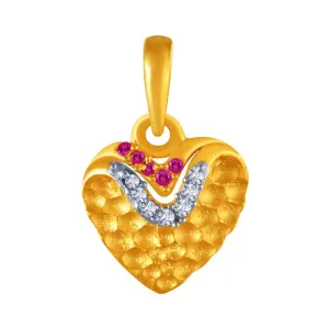 14k Gold Studded Heart Shape Pendant With Pink, Yellow S