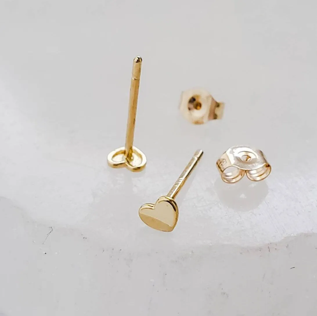 14K Gold Tiny Heart Studs