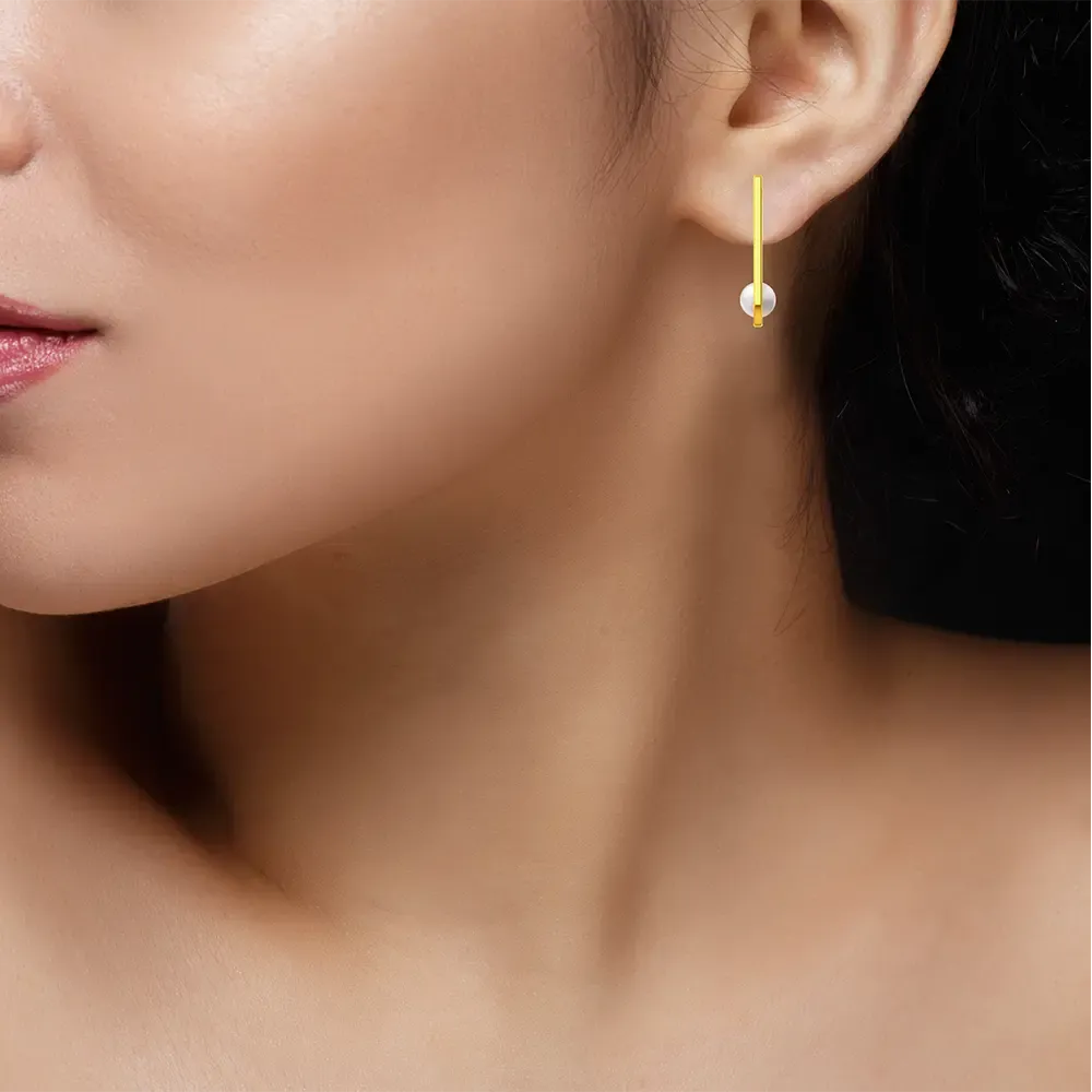 14k Gold Unique Shaped Earrings With Pearl