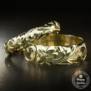 14K Green Gold [4or 6mm] Hawaiian Hand Engraved Old English Design