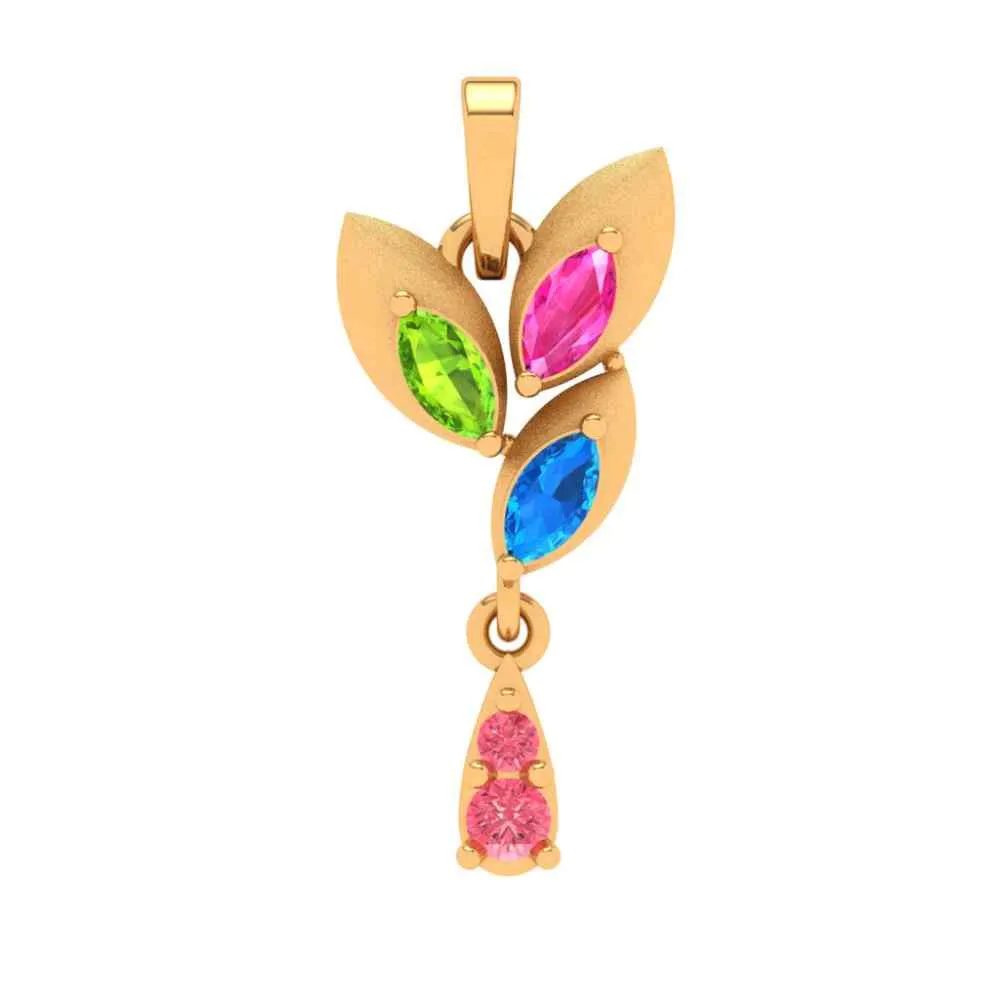 14k Multi-coloured Floral Featured Gold Pendant