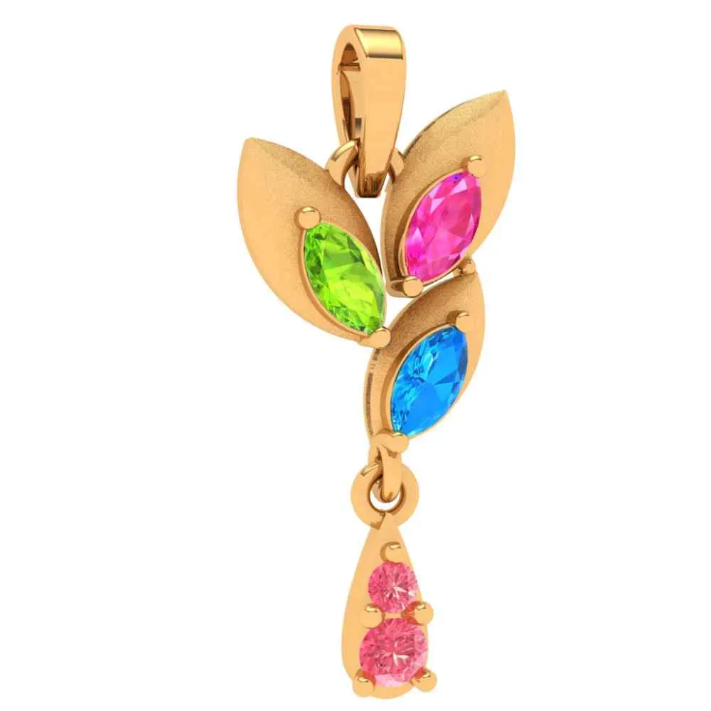 14k Multi-coloured Floral Featured Gold Pendant