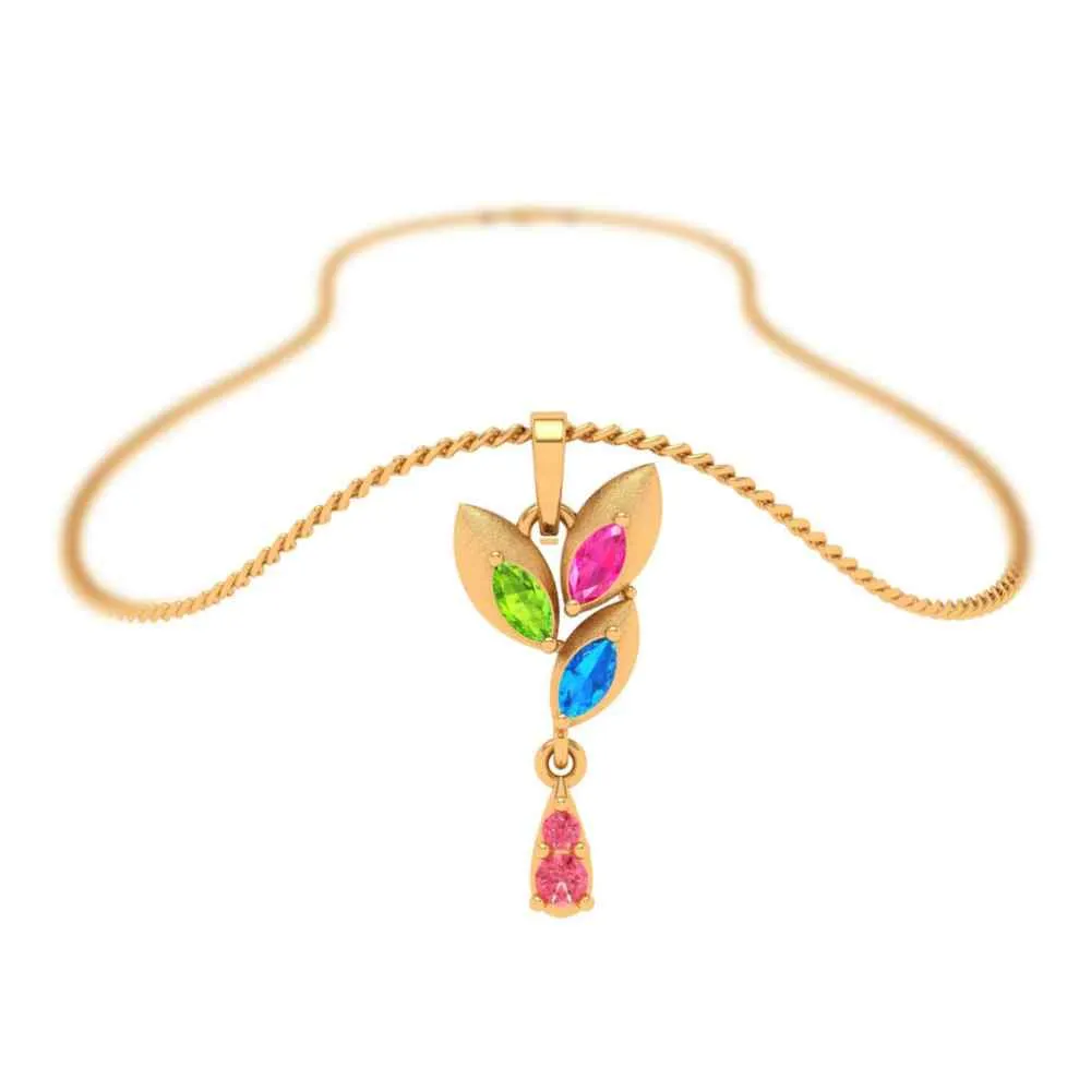 14k Multi-coloured Floral Featured Gold Pendant