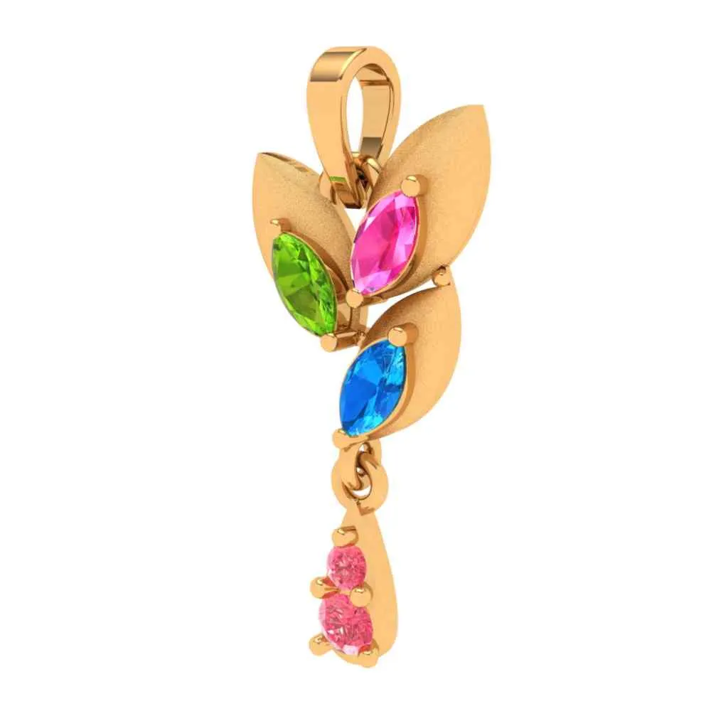 14k Multi-coloured Floral Featured Gold Pendant