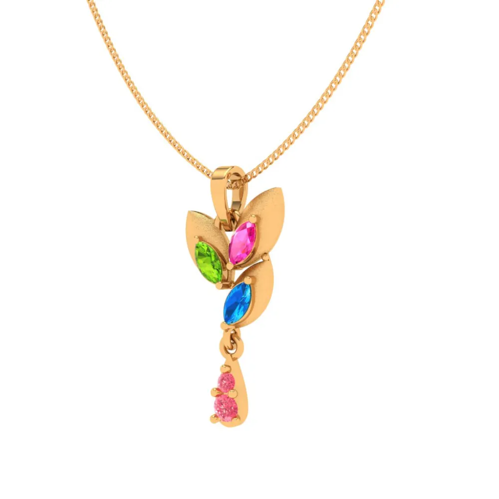 14k Multi-coloured Floral Featured Gold Pendant