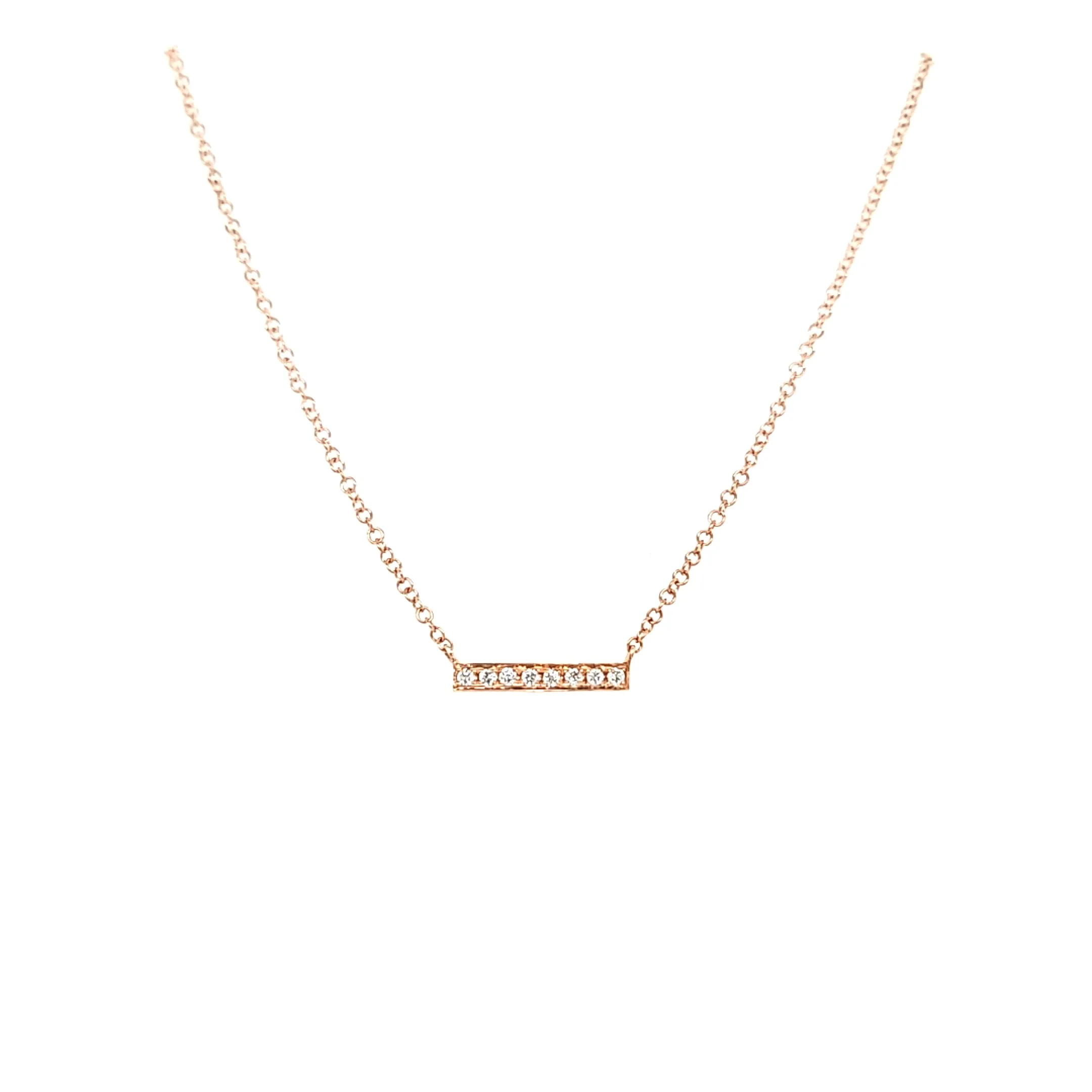 14k Petite Rose Gold Diamond Bar Necklace (I6662)