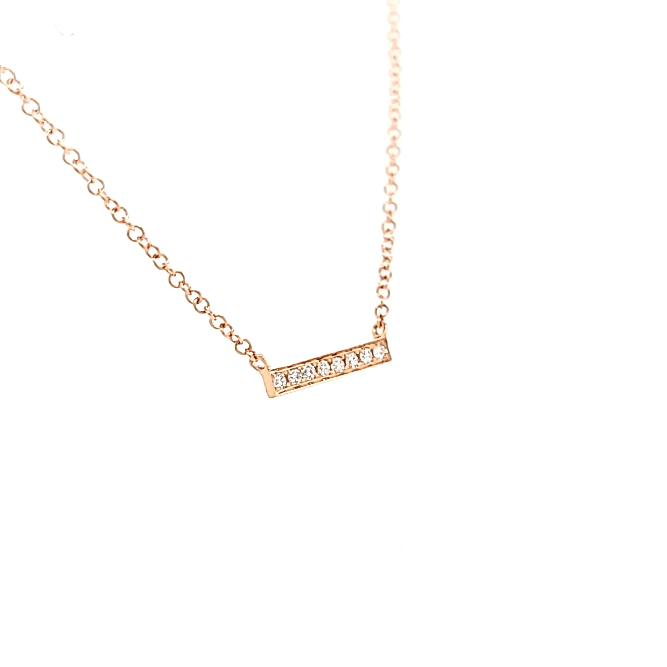 14k Petite Rose Gold Diamond Bar Necklace (I6662)