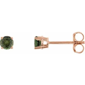 14K Rose 3 mm Natural Green Tourmaline Stud Earrings