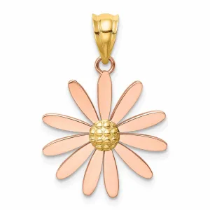 14k Rose and Yellow Gold Casted Textured Back Solid Polished Finish Daisy Charm Pendant