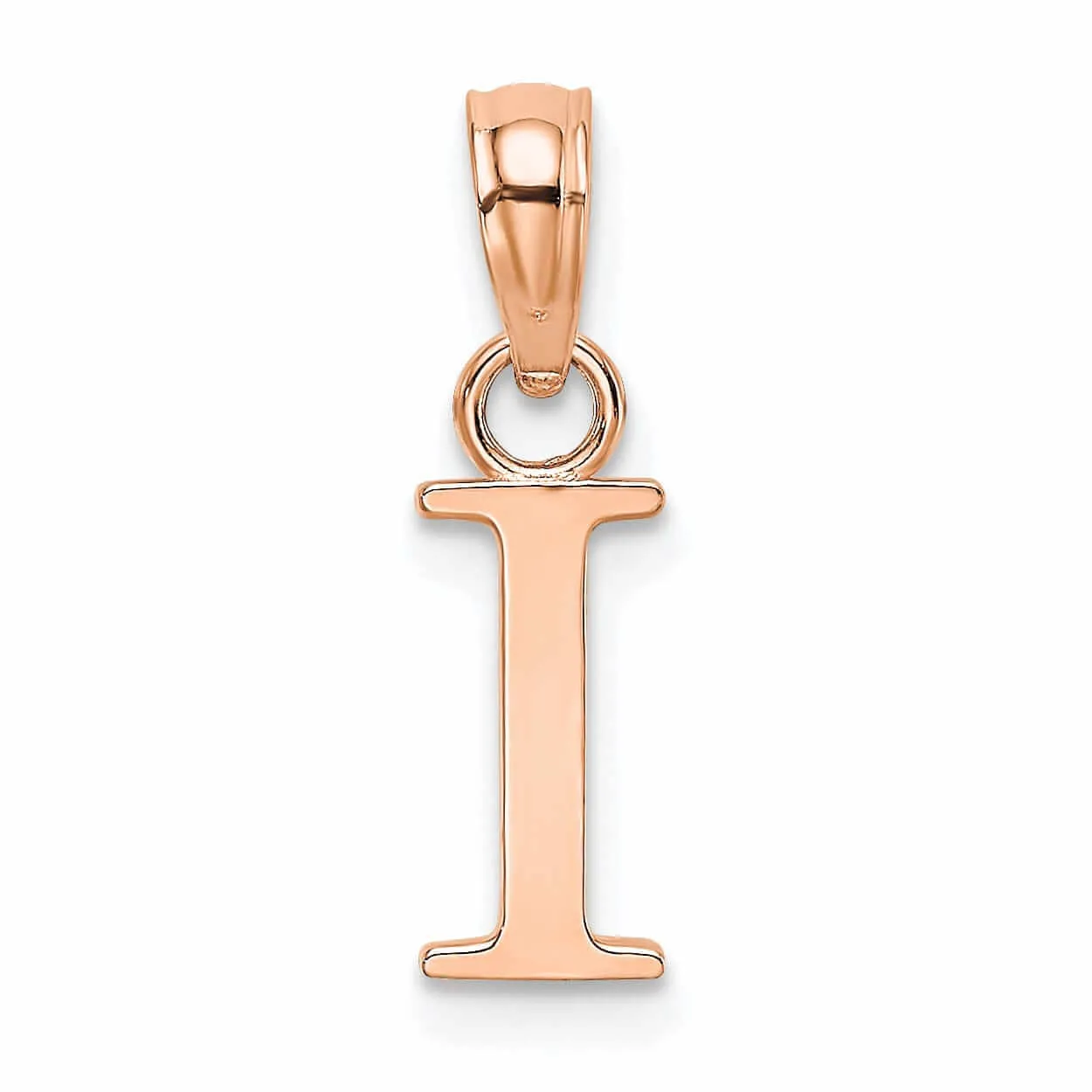 14K Rose Gold Block Design Small Letter I Initial Charm Pendant