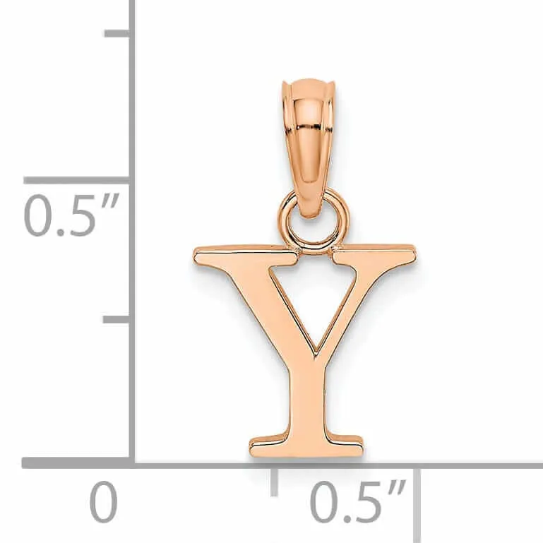 14K Rose Gold Block Design Small Letter Y Initial Charm Pendant