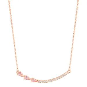 14k Rose Gold Plated Curved Bar Clear Pear Necklace