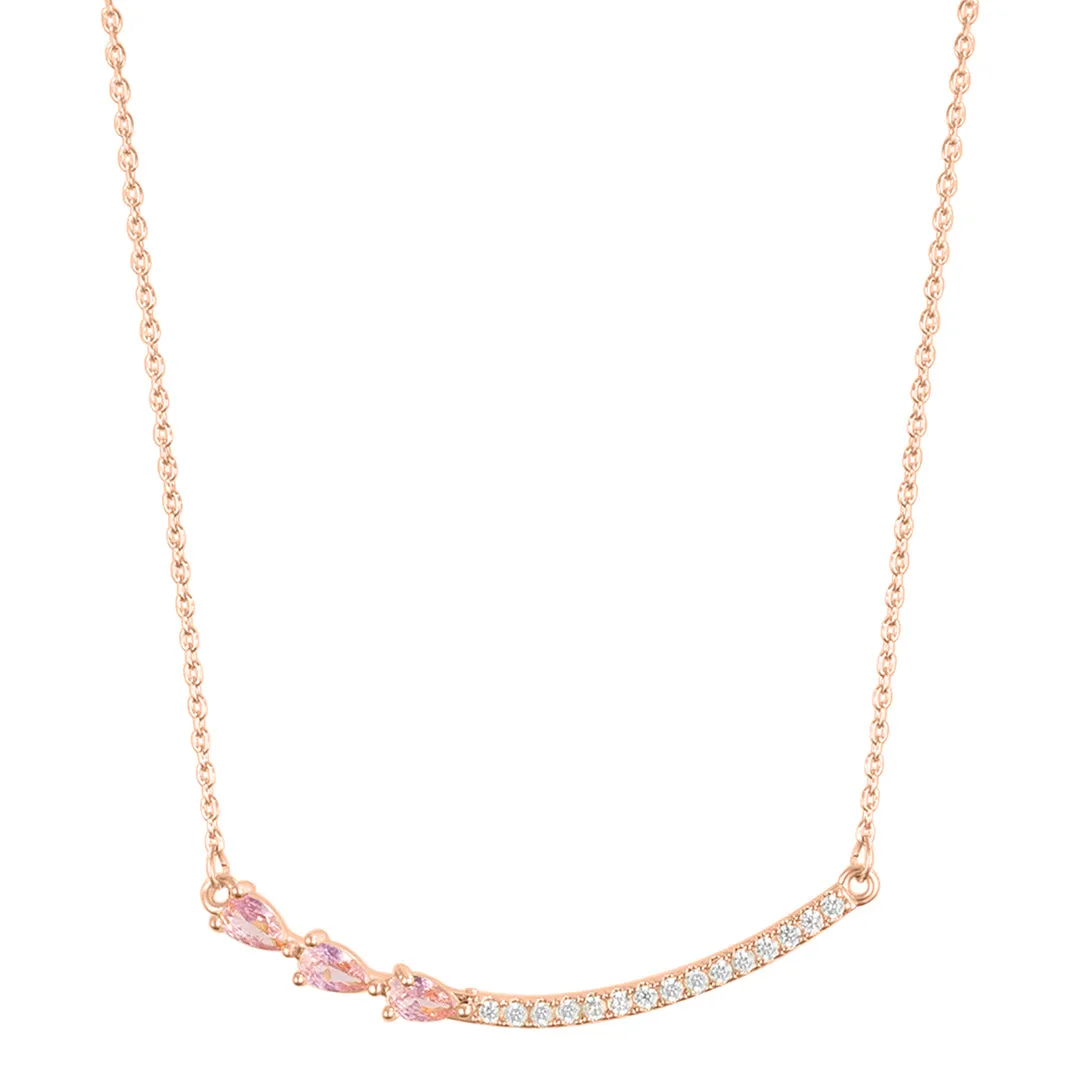 14k Rose Gold Plated Curved Bar Pink Pear Necklace