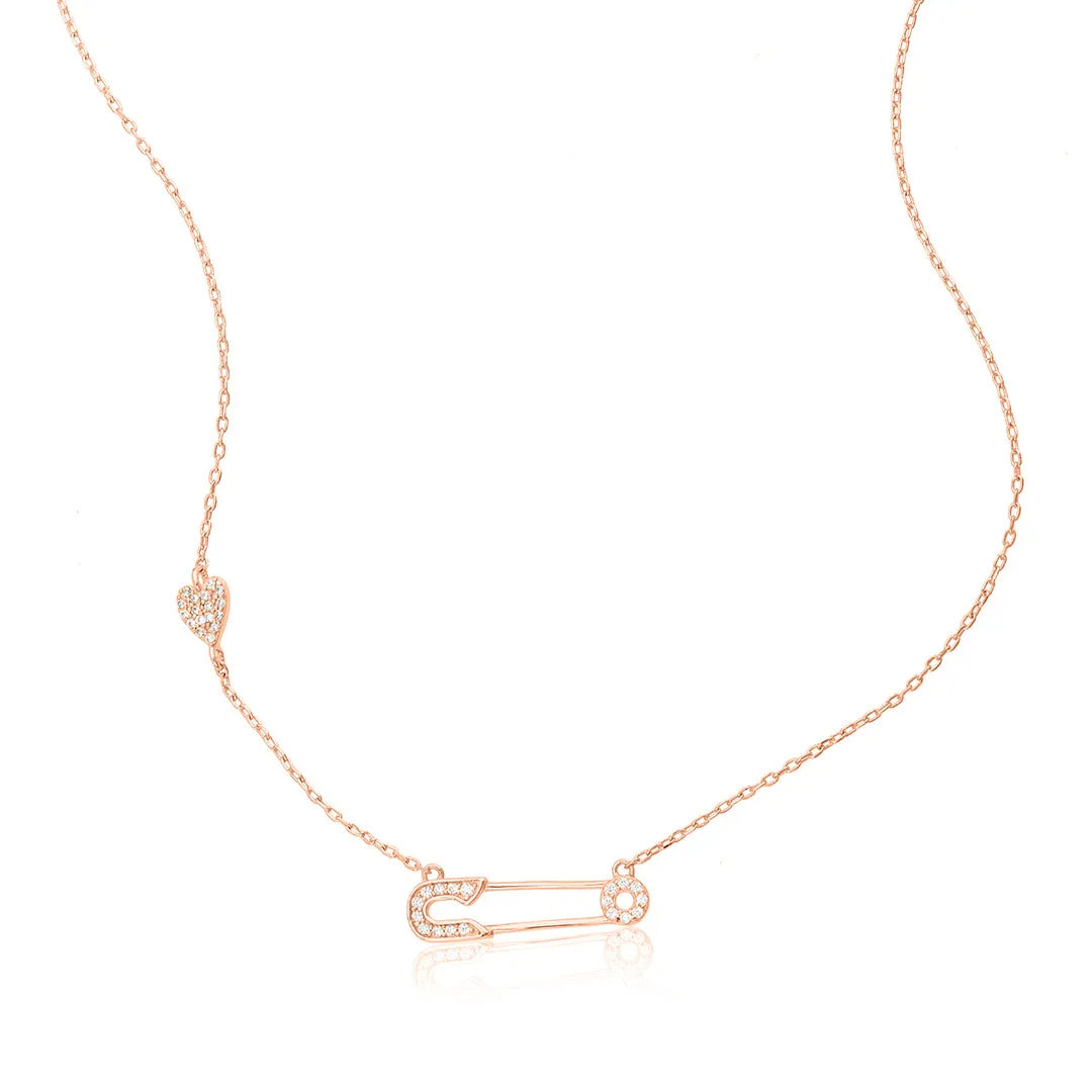 14k Rose Gold Plated Safety Pin Heart Necklace