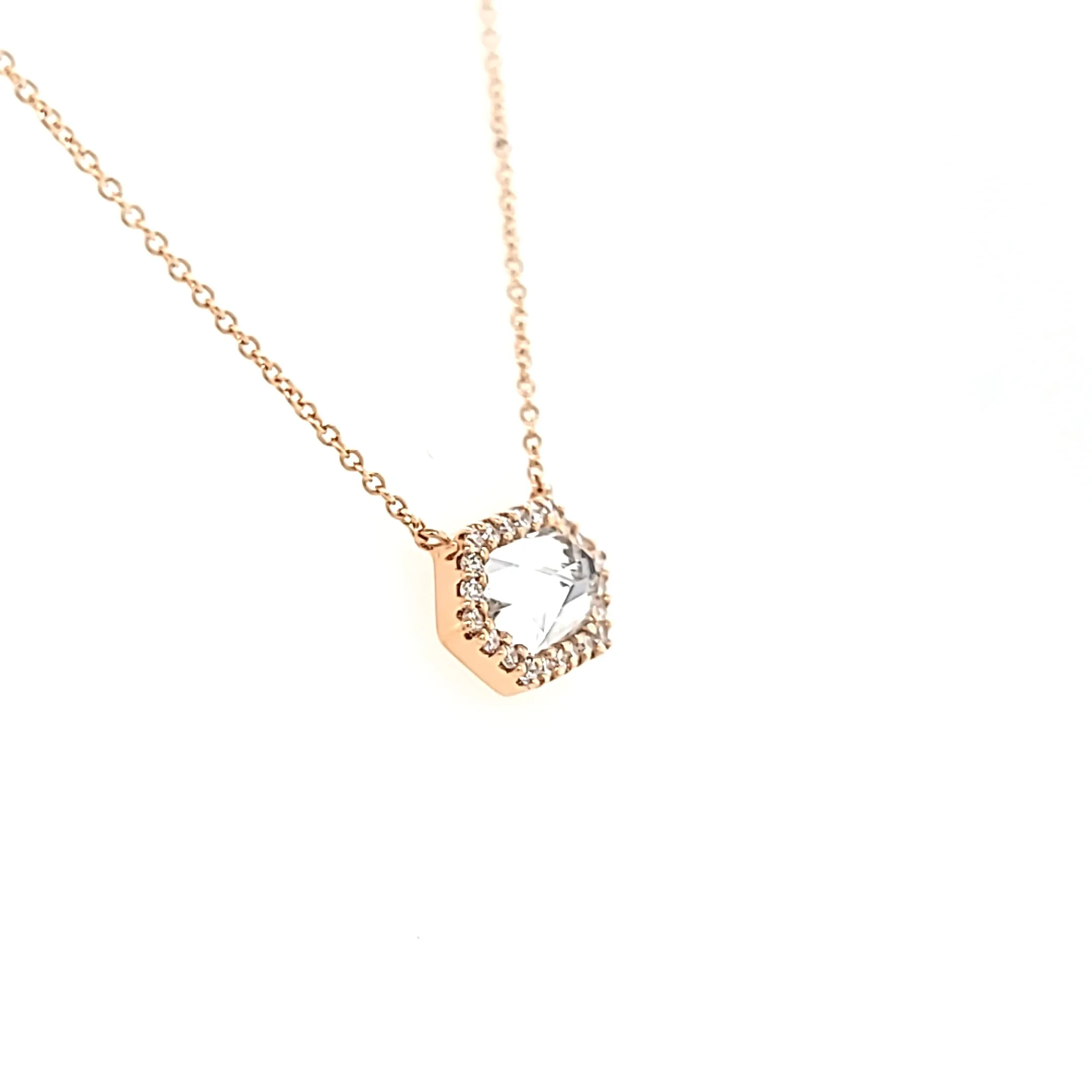 14k Rose Gold Pointed White Quartz Necklace (I6537)