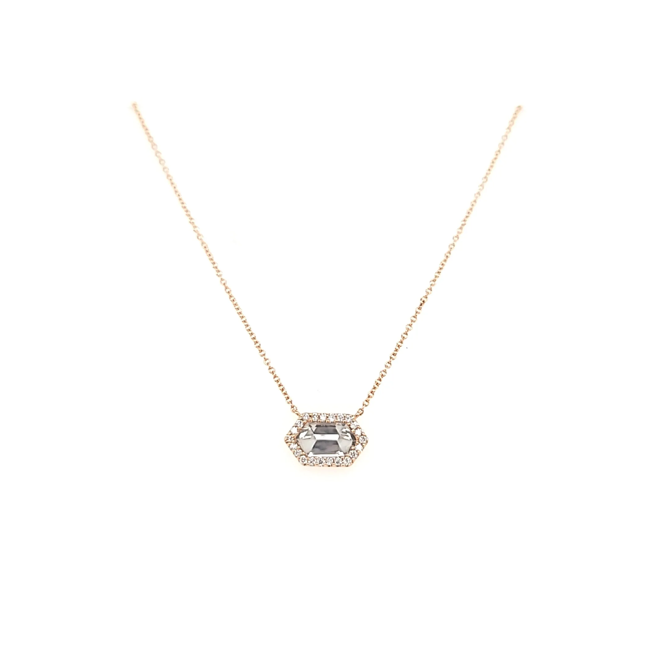 14k Rose Gold Pointed White Quartz Necklace (I6537)