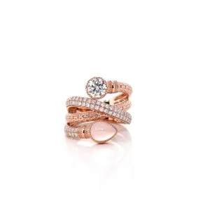 14k Rose Gold, Rose Quartz Ring With Moissanite