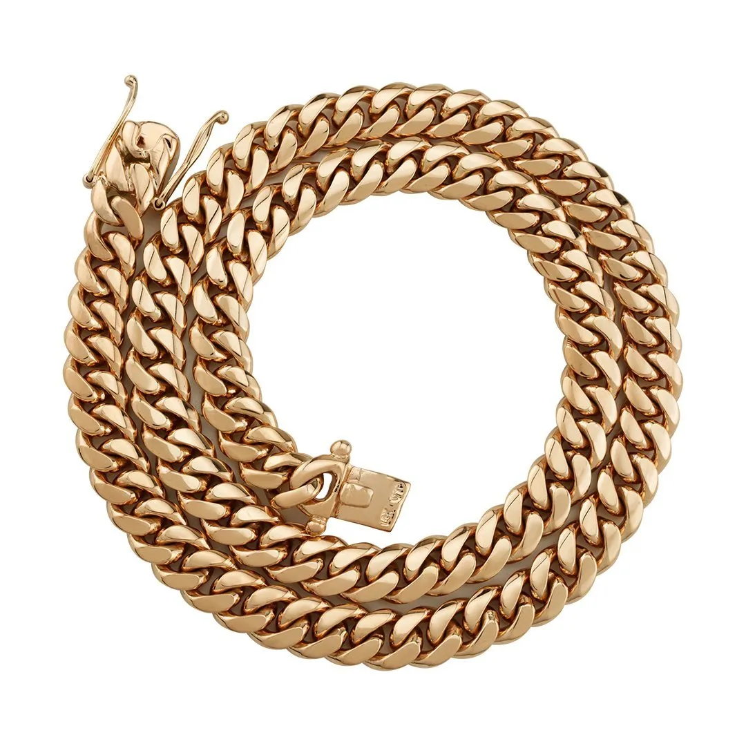 14k Rose Gold Solid Cuban Link Chain 10.5 mm