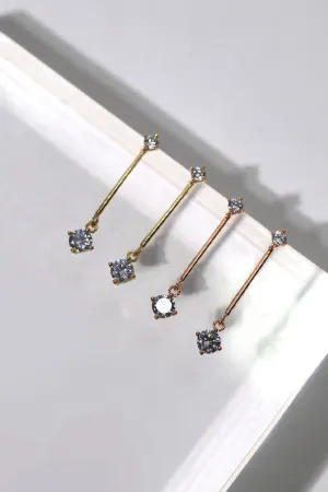 14k Solid Gold CZ Stud Bar Dangle Stud Earring