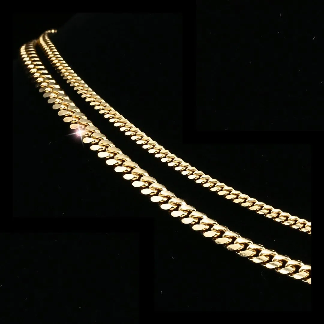 14k Solid Gold Miami Cuban Chain, Heavy Solid 14k Gold Chain, Sizes 2.6mm 4mm