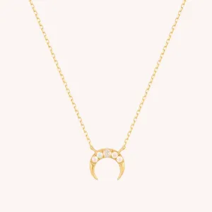 14K Solid Gold Opal Crescent Moon Necklace