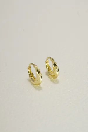 14K Solid Gold Twisted Baguette One Touch Hoop Earring