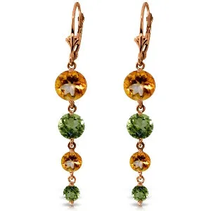 14K Solid Rose Gold Chandelier Citrine & Peridot Earrings