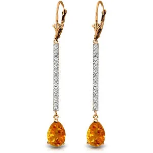 14K Solid Rose Gold Diamond & Citrine Fine Earrings