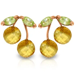 14K Solid Rose Gold Earrings w/ Citrines & Peridots