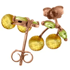 14K Solid Rose Gold Earrings w/ Citrines & Peridots