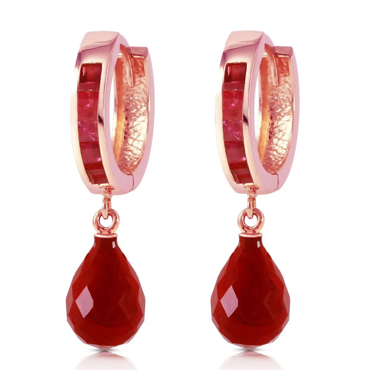 14K Solid Rose Gold Hoop Dangling Ruby Earrings