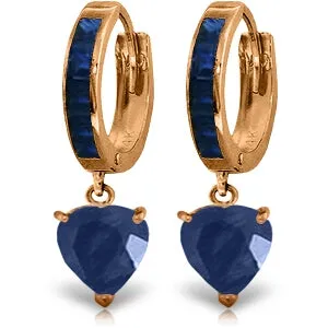 14K Solid Rose Gold Hoop Natural Sapphire Earrings Jewelry