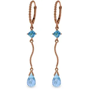 14K Solid Rose Gold Leverback Earrings Blue Topaz Series